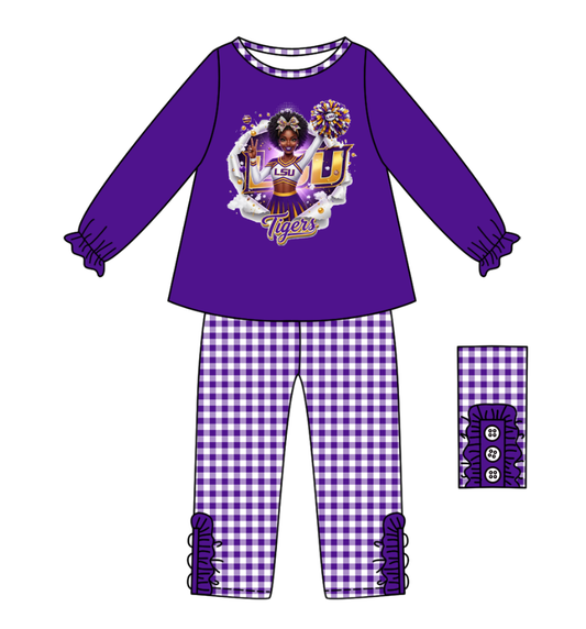 Custom moq 5 mix size milk silk summer teams baby girl clothes purple long sleeve pants sets-25.9.13
