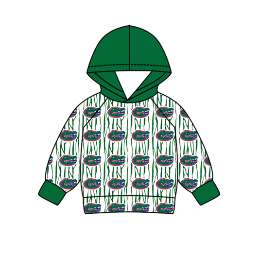 Custom moq 5 mix size milk silk summer team baby boys clothes green hooded long sleeve top-25.10.30