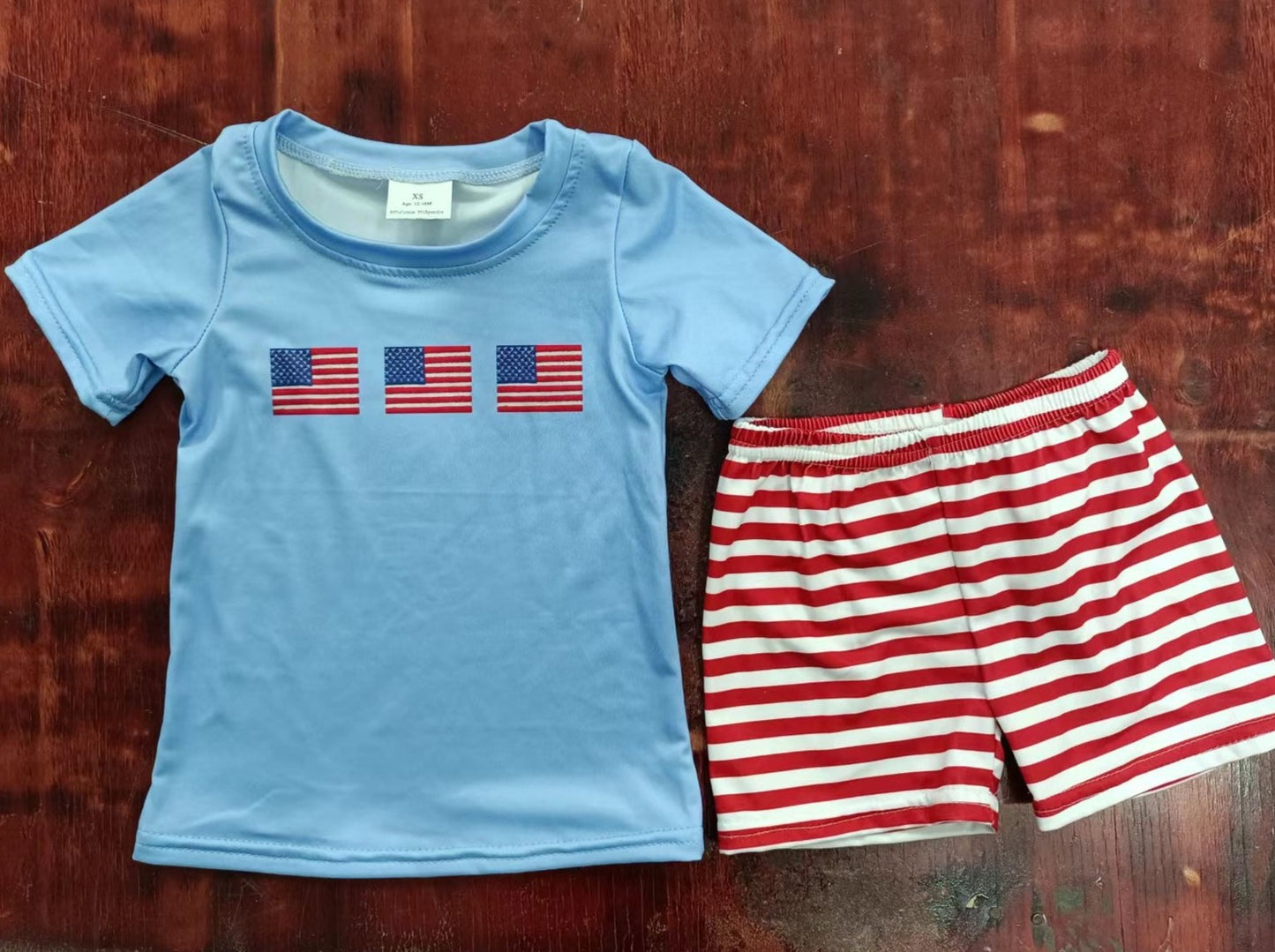 summer boy 4th of July flag red striped shorts boys sets