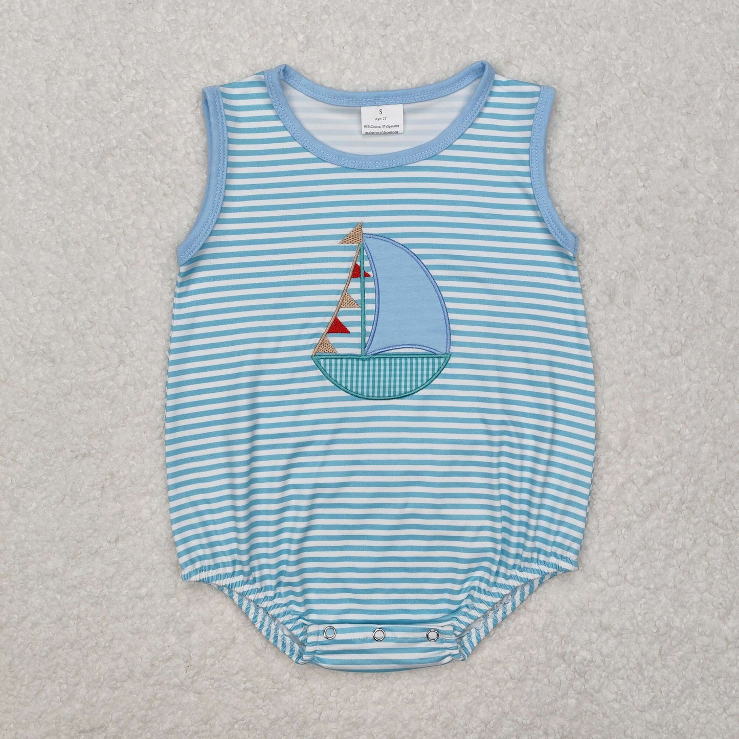 RTS NO MOQ ETA 5/7days arrived SR2276 Embroidered sailboat striped short-sleeved blue shorts set