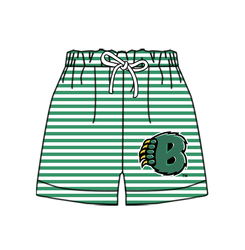 Custom moq 5 mix size milk silk summer teams Baby Green Striped Drawstring Shorts for Children Elastic Waist Kids Summer Shorts