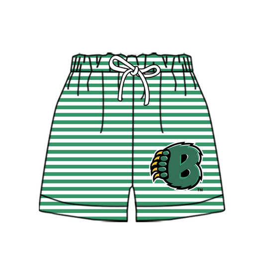 Custom moq 5 mix size milk silk summer teams Baby Green Striped Drawstring Shorts for Children Elastic Waist Kids Summer Shorts