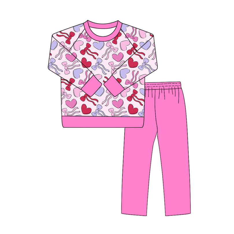 25.9.20 custom each style moq 8 eta 6-8week Sibling Sisters love bow baby girl long sleeve pants sets 1 and sets 4 match family design