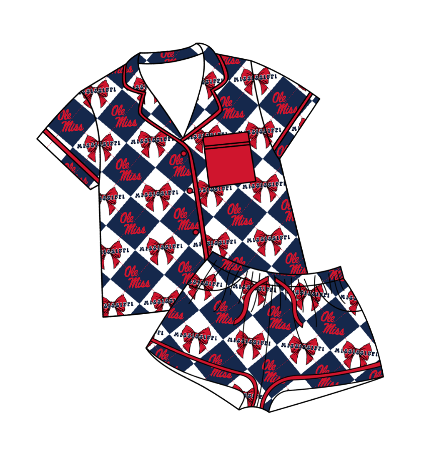 Custom moq 5 mix size Navy blue Plaid Baby Pajamas Short-Sleeved Top And Shorts Team Outfit Comfortable Sleepwear for Infants