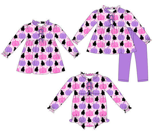 25.7.23 custom each style moq 5eta 4-6week Sibling Sisters pumpkin baby girl long sleeve pants sets and dress and rompers match family design