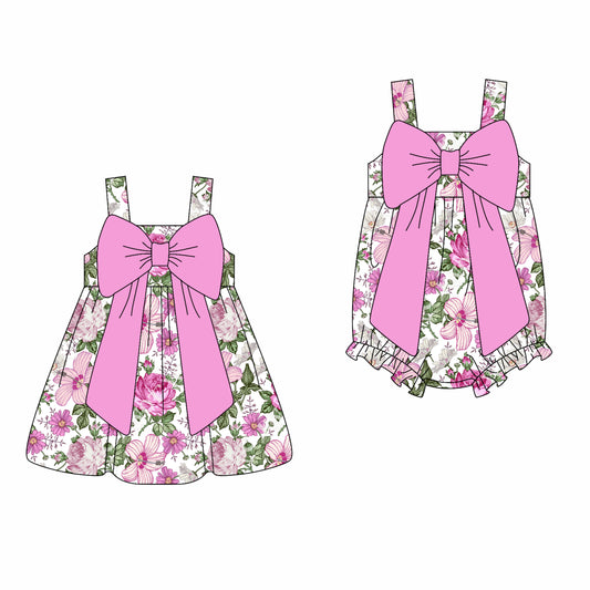2.22 custom each style moq 5eta 4-6week Sibling Sister floral baby girl short sleeve dress and rompers match family design