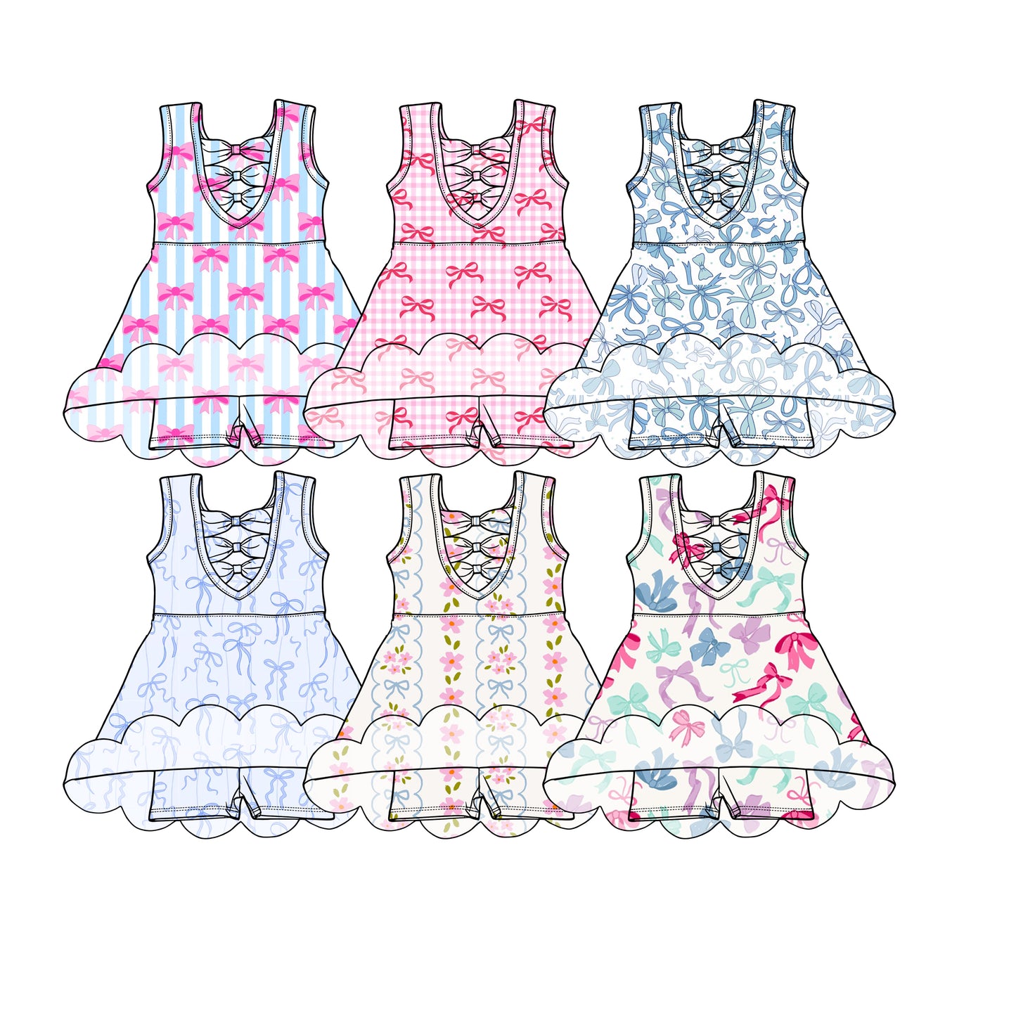 3.14 Custom moq 5 mix size Sibling Baby Girls Bow Sleeveless Knee Length Dresses Yoga Active Clothes