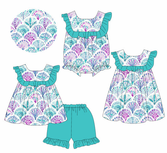 2.17 custom each style moq 5eta 4-6week Sibling Sisters baby girl short sleeve shorts sets and dress and rompers match family design