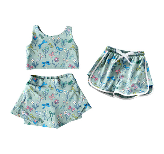 4.24 custom each style moq 5eta 4-6week Sibling Sister floral bow baby girls clothes Short sleeve yoga dress and shorts match family design