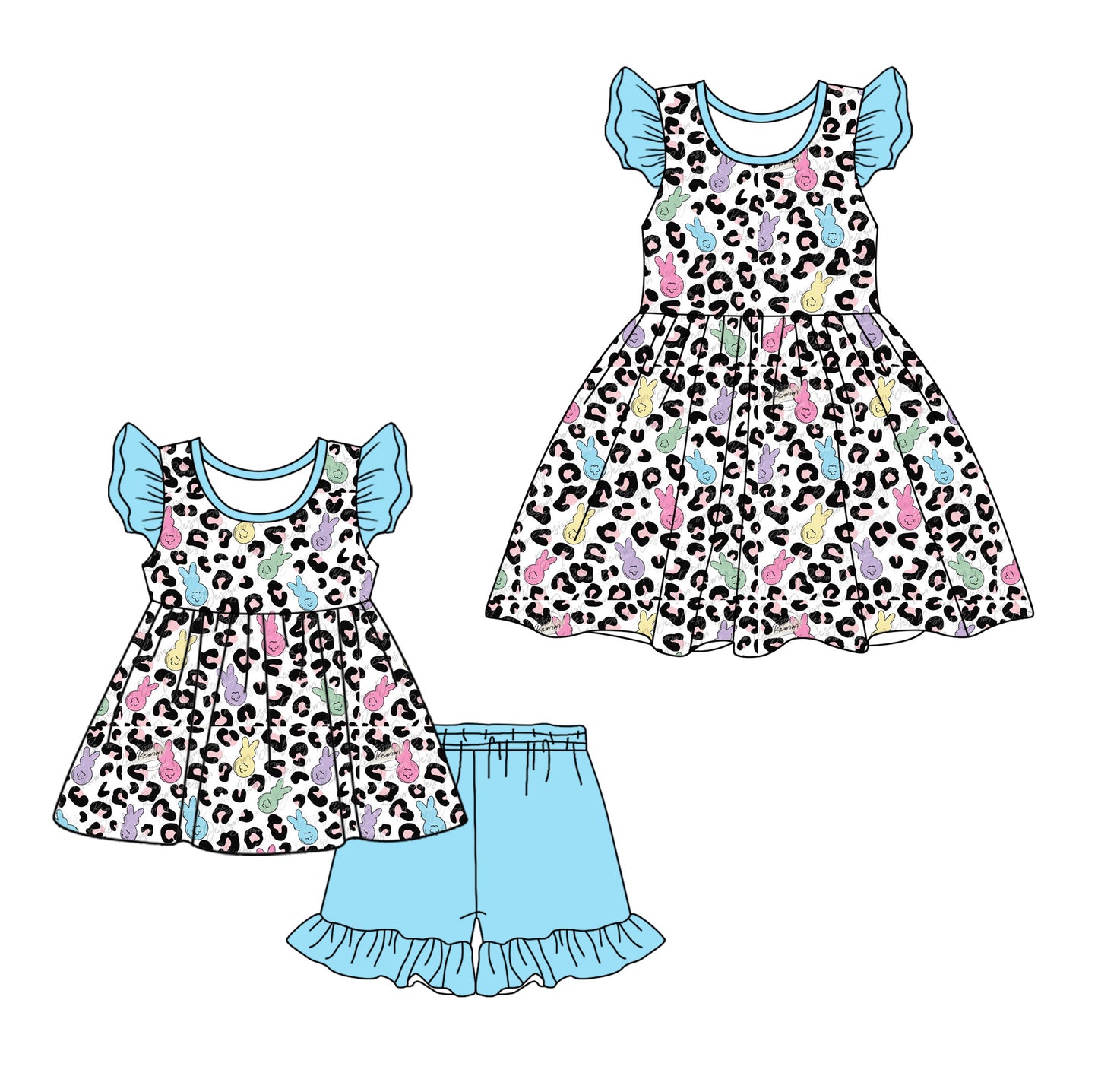 12.6 custom each style moq 5eta 4-6week Sibling Sister leopard baby girl short sleeve shorts sets and dresses match design