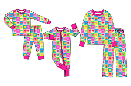25.9.17 custom each style moq 8 eta 6-8 week Sibling Sister love bow baby long sleeve pants sets and romper and adult set match design