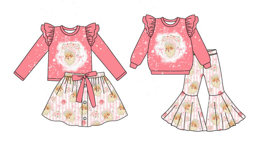 25.5.19 custom each style moq 5eta 4-6week Sibling Sisters Christmas pink baby girl long sleeve pants sets and dress match family design