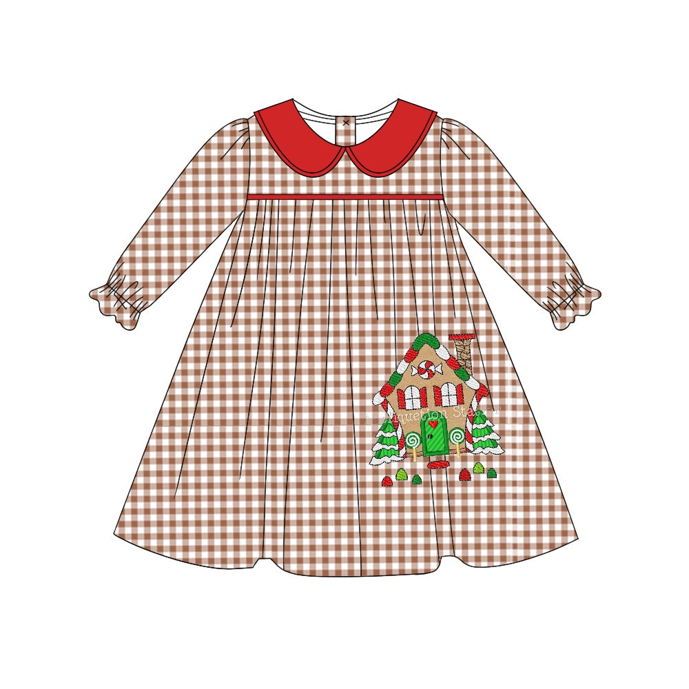 6.4 custom each style moq 5eta 4-6week Sibling Sister Christmas house grid red baby girls outfits and dress match family design