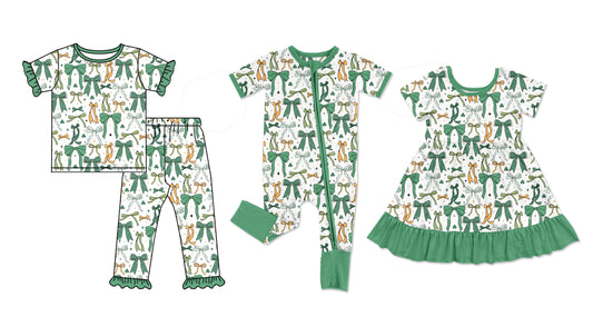 25.10.4 custom each style moq 8 eta 6-8week Sibling Sisters bow baby girl short sleeve pants sets and dress and rompers match family design