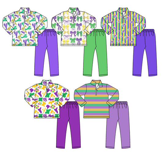 25.10.2 custom each style moq 8 eta 6-8week Sibling Sisters mardi gras baby girl long sleeve pants sets 5 match family design