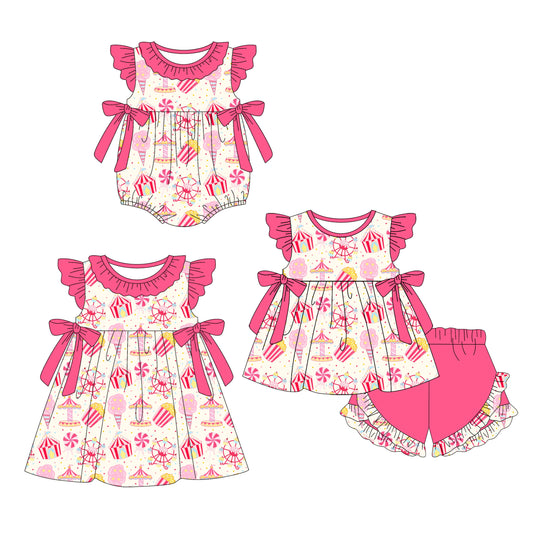 3.22 custom each style moq 5eta 4-6week Sibling Sisters baby girl short sleeve shorts sets and dress and rompers match family design