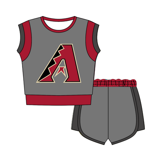 Custom moq 5 mix size milk silk summer teams Grey Sleeveless O-Neck Top And Shorts Set Cute And Comfortable Kids' Outfit