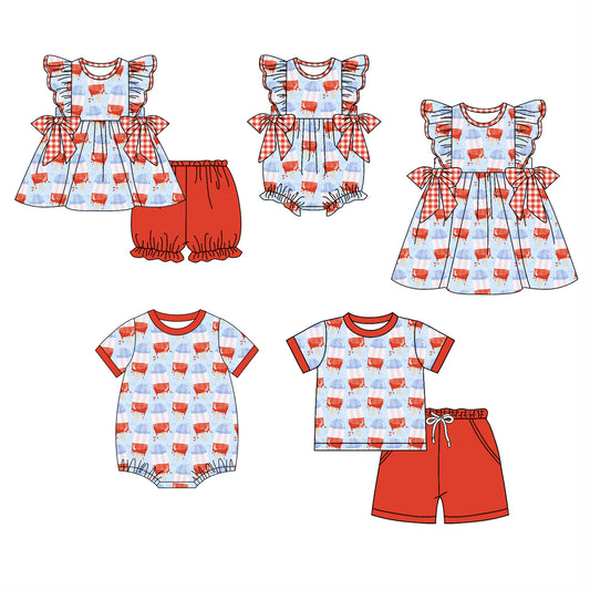 11.27 custom each style moq 5eta 4-6week Sibling Sister ice cream baby girl short sleeve shorts sets and sets 2 and girls romper and boy romper and dress match design