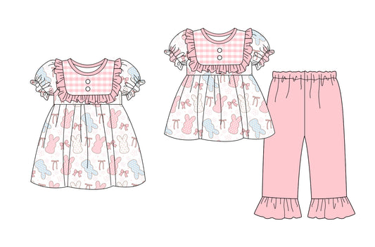 25.9.16 custom each style moq 5eta 6-8week Sibling Sisters bunny baby girl short sleeve pants sets and dress match family design