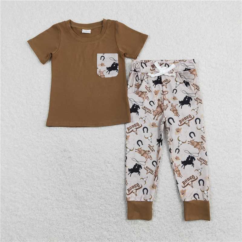 Baby Kids western cowboy bullfighting Summer Embroidery Sibling Rompers Clothes Set