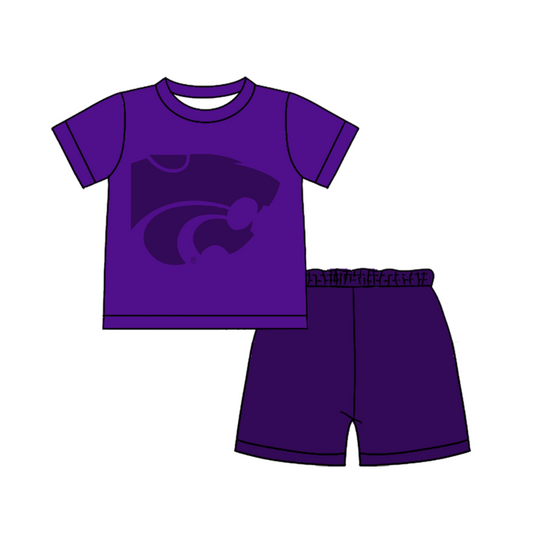 Custom moq 5 mix size milk silk summer teams Baby Boy's Purple Short-Sleeved O-Neck Top And solid color Shorts Set