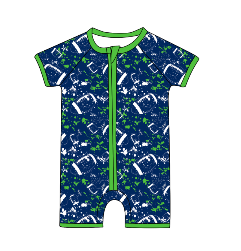Custom moq 5 mix size milk silk summer teams Baby Football Short Sleeve Zipper  Romper