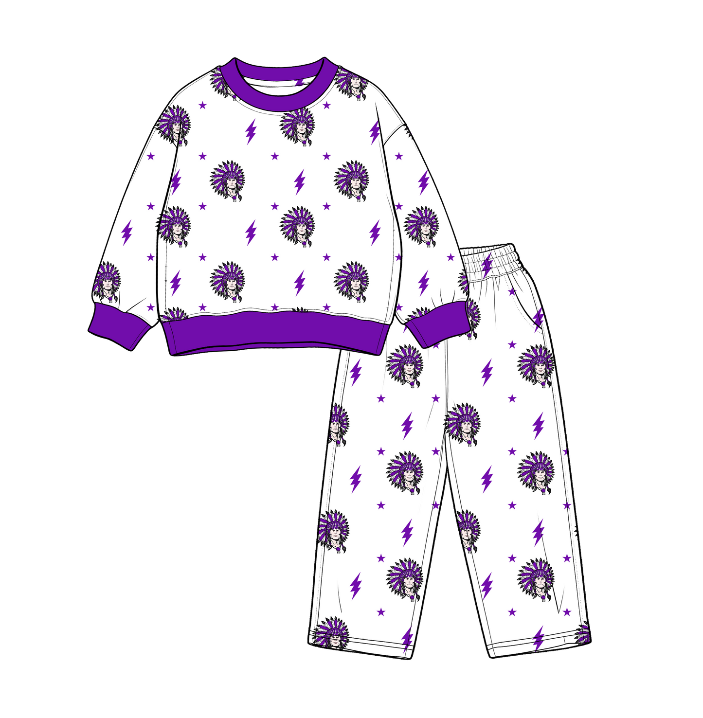 custom moq 5 mix size MSD071109 Baby Kids White Printed Long Sleeve Tops Pants Team Casual Set