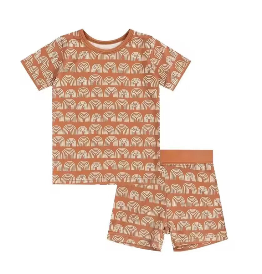 5.16custom each style moq 5eta 4-5week Sibling Sister rainbow print drown boys outfits and baby romper match family design