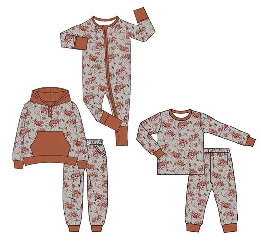25.6.10 custom each style moq 5eta 4-6week Sibling Sisters riding horse baby boy long sleeve pants sets 1 and sets 2 and romper match family design