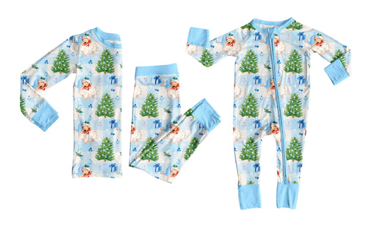 25.7.1 custom each style moq 5eta 4-6week Sibling Sisters Christmas trees blue baby boy long sleeve pants sets and rompers match family design