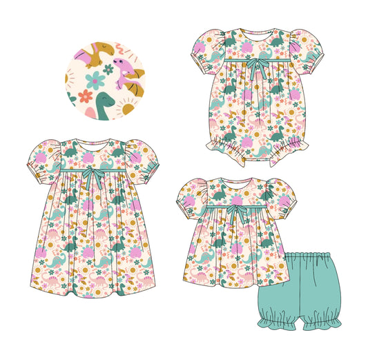 25.5.25 custom each style moq 5eta 4-6week Sibling Sisters floral baby girl short sleeve shorts sets and dress and rompers match family design