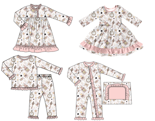 25.7.19 custom each style moq 5 eta 4-6week Sibling Sisters baby girl long sleeve pants sets and romper and dress 1 and dress 2 match family design