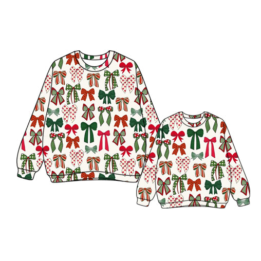 25.7.25 custom each style moq 5eta 4-6week Sibling Sister Christmas bow long sleeve top and adult top match design