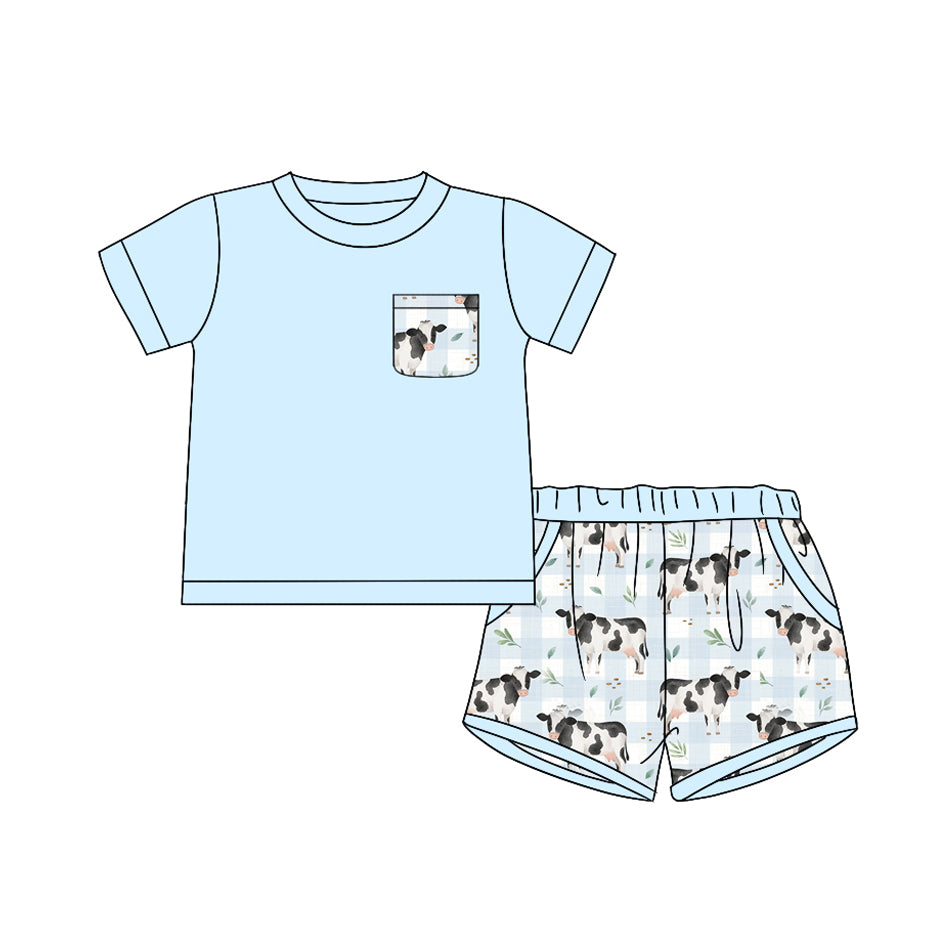 11.3 custom each style moq 5eta 4-6week Sibling Sister cow blue baby girl short sleeve shorts sets 1 and sets 2 match design