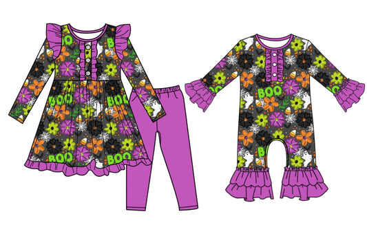 25.7.30 custom each style moq 5eta 4-6week Sibling Sister BOO baby girl long sleeve pants sets and rompers match family design