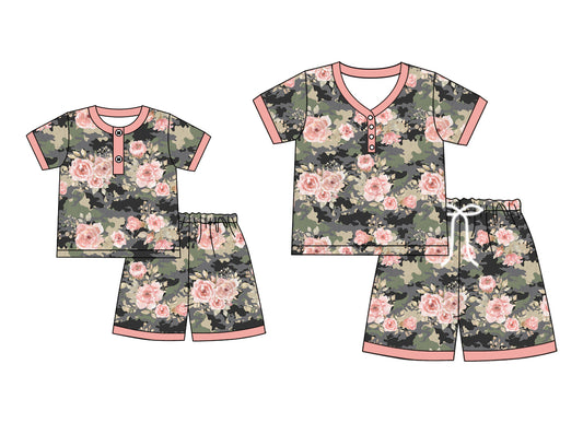 4.21 custom each style moq 5eta 4-6week Sibling Sister floral short sleeve shorts sets and adult sets match design