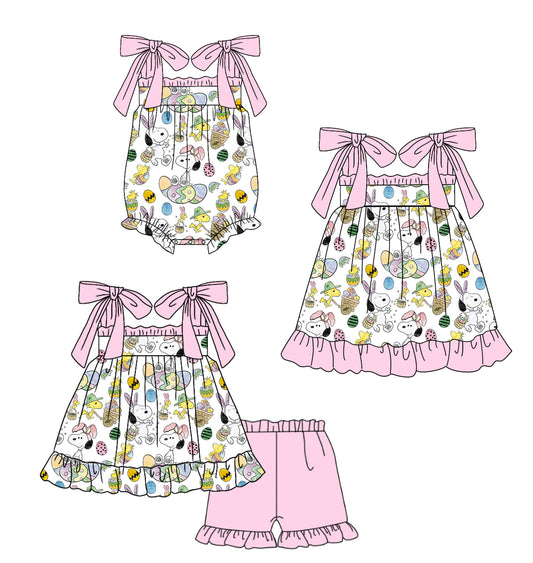 12.12 custom each style moq 5eta 4-6week Sibling Sister easter baby girl short sleeve shorts sets and dress and rompers match family design
