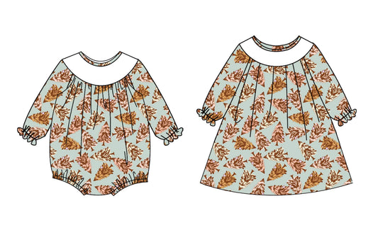25.6.14 custom each style moq 5eta 4-6week Sibling Sister Christmas tree baby girl long sleeve dress and rompers match family design