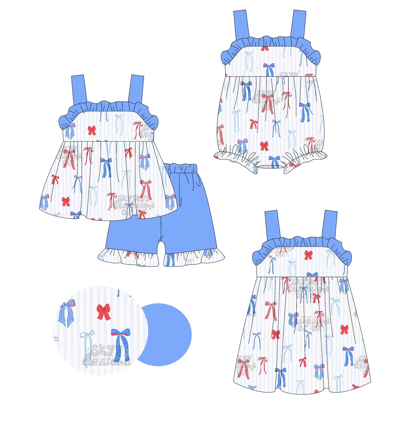 3.3 custom each style moq 5eta 4-6week Sibling Sister bow baby girl short sleeve shorts sets and dress and rompers match family design