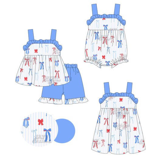 3.3 custom each style moq 5eta 4-6week Sibling Sister bow baby girl short sleeve shorts sets and dress and rompers match family design