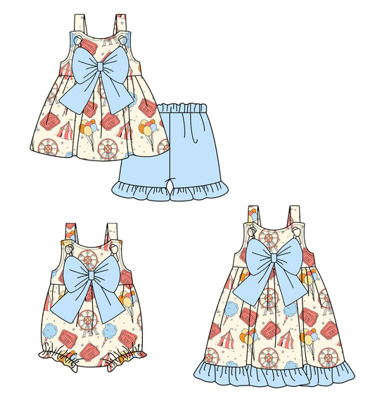 4.18 custom each style moq 5eta 4-6week Sibling Sisters balloon baby girl short sleeve shorts sets and dress and rompers match family design