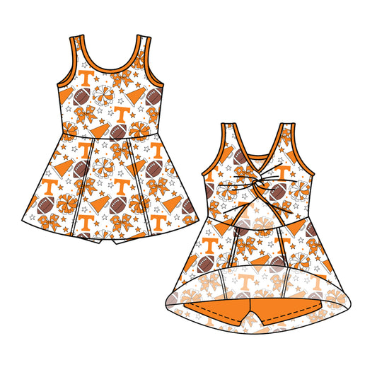 Custom moq 5 mix size milk silk summer teams Baby Girls Orange Stars Bows Shorts Knee-Length Dress Yoga Active Clothing