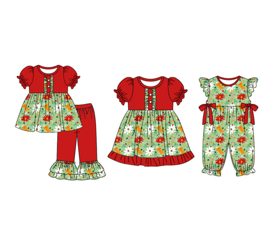 5.5 custom each style moq 5eta 4-6week Sibling Sisters floral baby girl short sleeve pants sets and dress and rompers match family design