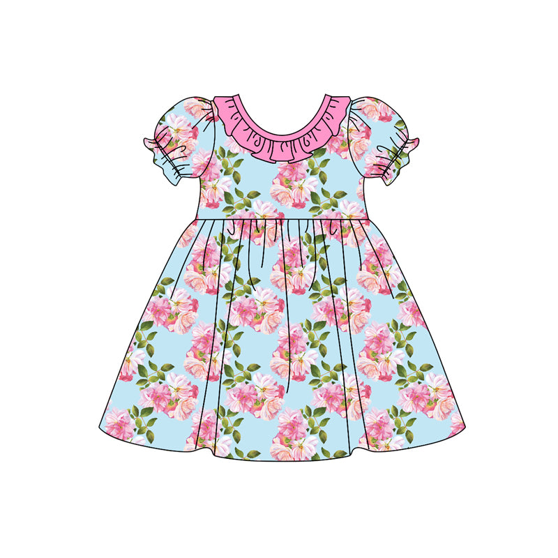 10.21 custom each style moq 5eta 4-6week Sibling Sister floral pink baby girl sets and dress match family design