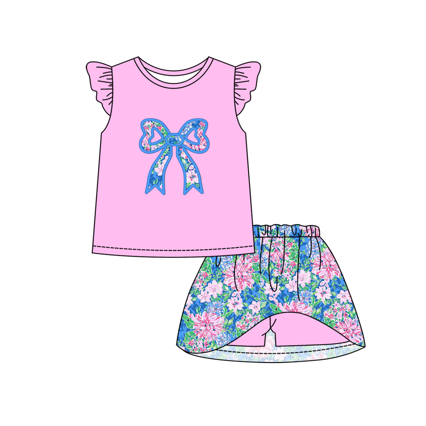 12.9 custom each style moq 5eta 4-6week Sibling Sister bow floral pattern baby girl short sleeve shorts fish sets 1 and easter sets 2 match design