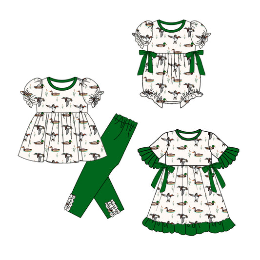 25.9.19 custom each style moq 8 eta 6-8week Sibling Sisters duck baby girl short sleeve pants sets and dress and rompers match family design
