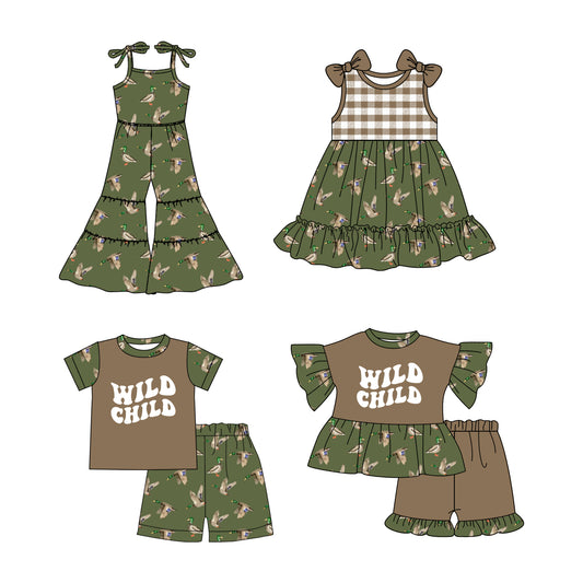 2.19 custom each style moq 5eta 4-6week Sibling Sister duck baby girl sets and dress and jumpsuit match family design