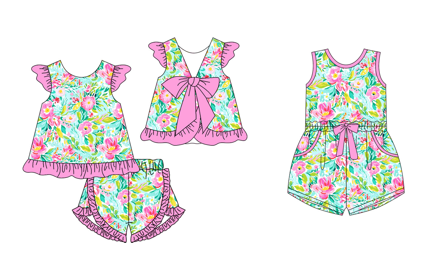 12.24 custom each style moq 5eta 4-6week Sibling Sister floral pattern baby girl sets and jumpsuit match family design