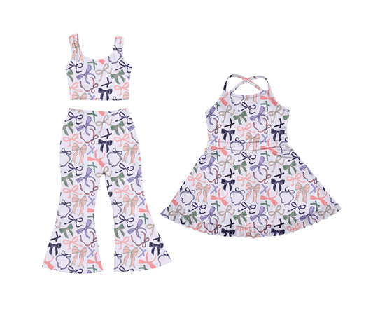 25.5.23 custom each style moq 5eta 4-6week Sibling Sister bow baby girl pants sets and dress match family design