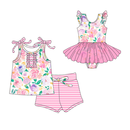 3.10 custom each style moq 5eta 4-6week Sibling Sister floral baby girl short sleeve shorts sets and romper match design